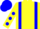 Silk - yellow, blue braces, blue spots on sleeves, blue cap