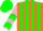 Silk - Orange and green stripes, pink sleeves, green chevrons, green cap
