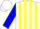Silk - White, yellow stripes, blue sleeves, white cap