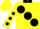 Silk - Yellow,large black spots and collar,yellow sleeves,black spots and cuffs,yellow cap,black peak