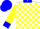Silk - White, yellow and blue emblem, blue collar and cuffs, white and yellow blocks on sleeves, blue cap