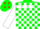 Silk - Green and white blocks, red 'pur' on white diamonds, white sleeves