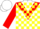 Silk - White, red triangular panel, blue and yellow blocks, red sleeves, white cap
