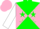 Silk - Hunter green and pink diagonal quarters, green stars on white sleeves, pink cap
