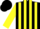 Silk - Black, white panels on front and back, yellow stripes on sleeves, black cap