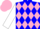 Silk - blue, pink band of diamonds, white sleeves, pink cap