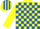 Silk - Yellow & royal blue check, royal blue armlet, striped cap