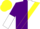 Silk - Purple and white halved, yellow sash, purple and white halved sleeves, yellow cap