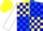 Silk - Yellow and royal blue quarters, blue blocks on white sleeves, yellow cap