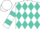 Silk - White, turquoise diamonds with 'jhb', turquoise bars on sleeves, white cap