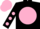 Silk - Black, pink ball, black 'rr', pink dots on sleeves, pink cap