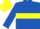 Silk - Royal blue with white 'it' and yellow sunrise, yellow hoop, yellow cap