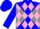 Silk - Blue and grey diagonal quarters, pink diamonds on blue sleeves, blue cap