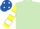 Silk - Light green, yellow & white hooped sleeves, royal blue cap, white spots