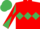 Silk - RED, EMERALD GREEN triple diamond, EMERALD GREEN and RED diabolo on sleeves, EMERALD GREEN cap