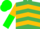Silk - Emerald green, gold chevrons, gold and green halved sleeves, green cap