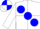 Silk - White, large blue spots, blue and white  quartered sleeves