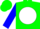 Silk - Green, white ball, blue 'sf', blue sleeves, white ball, green cap