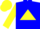 Silk - Tanzanite blue, sunburst yellow triangle, yellow sleeves, blue hoops, yellow cap, blue visor
