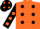 Silk - Dayglo orange, black diagonal spots, black sleeves, orange spots, black cap, orange spots