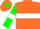 Silk - orange, white hoop, green sleeves, white armlets, orange cap, green star