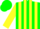 Silk - Green, blue and yellow braces, white cresent moon, green, blue and yellow stripes on sleeves, green cap