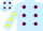 Silk - Light blue, maroon spots, light blue sleeves, yellow spots, light blue cap, maroon spots