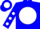 Silk - Blue, blue 'r' on white ball, white dots on slvs