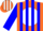Silk - Orange, blue 't' on white ball, blue stripes on slvs