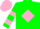 Silk - Green, pink diamond, hooped sleeves, pink cap