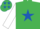 Silk - Emerald Green, Royal Blue star, White sleeves, Emerald Green cap, Royal Blue stars