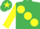 Silk - Emerald Green, large yellow spots, yellow sleeves, emerald green cap, yellow star
