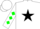 Silk - White, black star, green diamonds on sleeves, black star on white cap