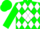 Silk - Hunter green, green 'c3' on white diamond, white diamonds on green sleeves