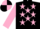 Silk - Black, pink stars and sleeves, quartered cap