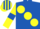 Silk - Royal Blue, large Yellow spots, Yellow sleeves, Royal Blue armlets, Royal Blue and Yellow striped cap