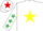 Silk - White, yellow star, white sleeves, emerald green stars, white cap, red star