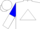 Silk - White, white 'jp' in blue triangle, red 'jp' on white triangle on blue and white halved sleeves, white cap
