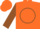 Silk - Orange, brown 'b' in circle frame, brown sleeves, orange cap