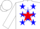 Silk - White, white 'f' on red star, red stars on right sleeve, blue stars on left sleeve, white cap