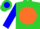 Silk - Lime green, blue ''l'' in orange ball , orange & blue  half sleeves