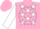 Silk - Pink, white stars, black 'bkm' on white ball, pink and white sleeves, pink cap