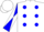 Silk - White, blue dots, blue and white diagonal quarters on sleeves, white cap