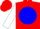 Silk - Red, white 'hf' on blue ball, red and blue bars on white sleeves, red cap