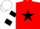 Silk - red, black star, white & black hooped sleeves, white cap