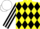 Silk - Yellow, black diamonds, black and white stripes sleeves, white cap