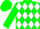 Silk - Green and white diamonds, white diamond stripe on green sleeves, green cap