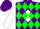 Silk - Purple, green 'a' on white diamond, purple and green diamonds on white sleeves