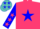 Silk - Cerise,turquoise blue star and sleeves, cerise stars and cap,turquoise blue star