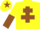 Silk - Yellow, brown cross of lorraine, halved sleeves, brown star on cap